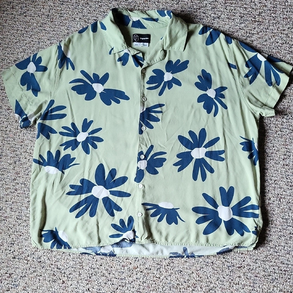 Green and Blue Floral Button-Up Shirt